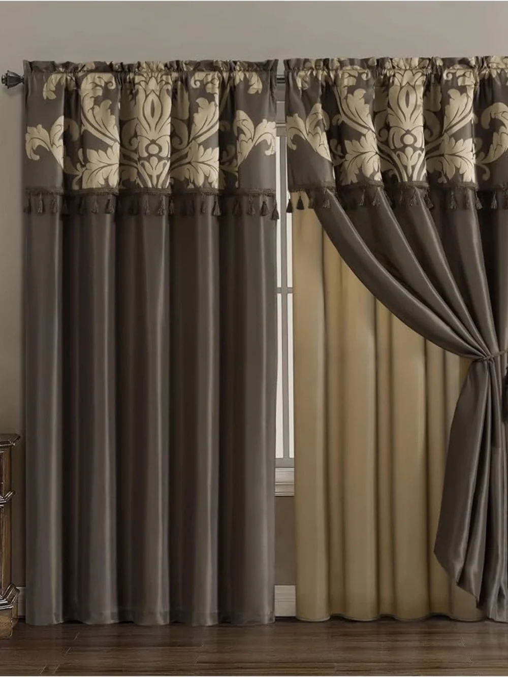 Elegant Two-Tone Tassel Valance Curtain Panel in Brown and Beige